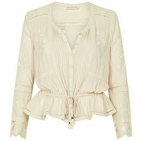 New spell Maggie embroidered blouse top taupe XXS - Picture 4 of 8